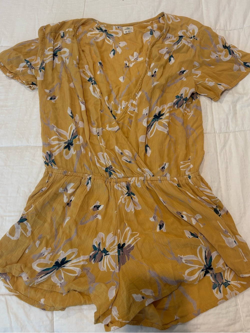 O'Neill Mustard Yellow Floral Wrap Romper